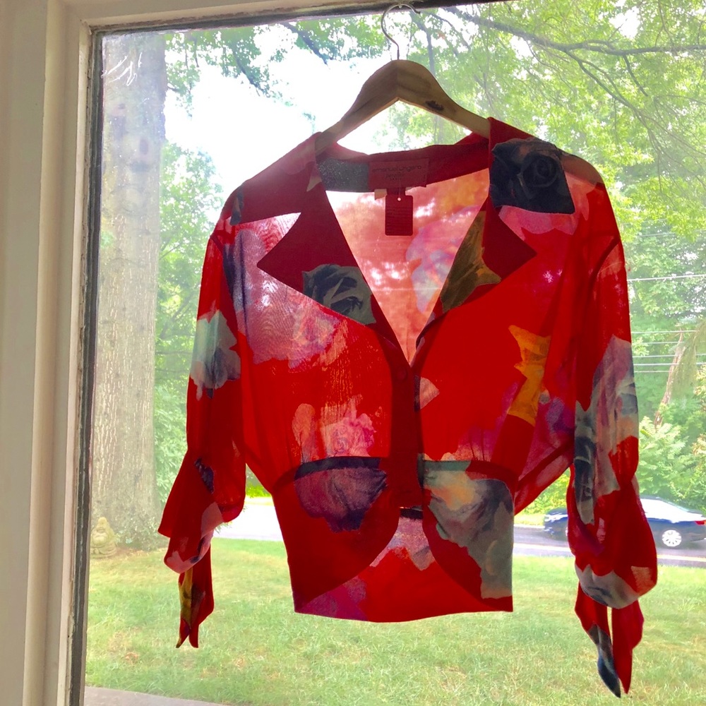 Vintage Floral graphic sheer blouse